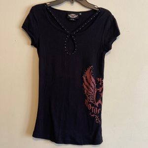 Womens Harley Davidson Strappy Bling Black Shirt